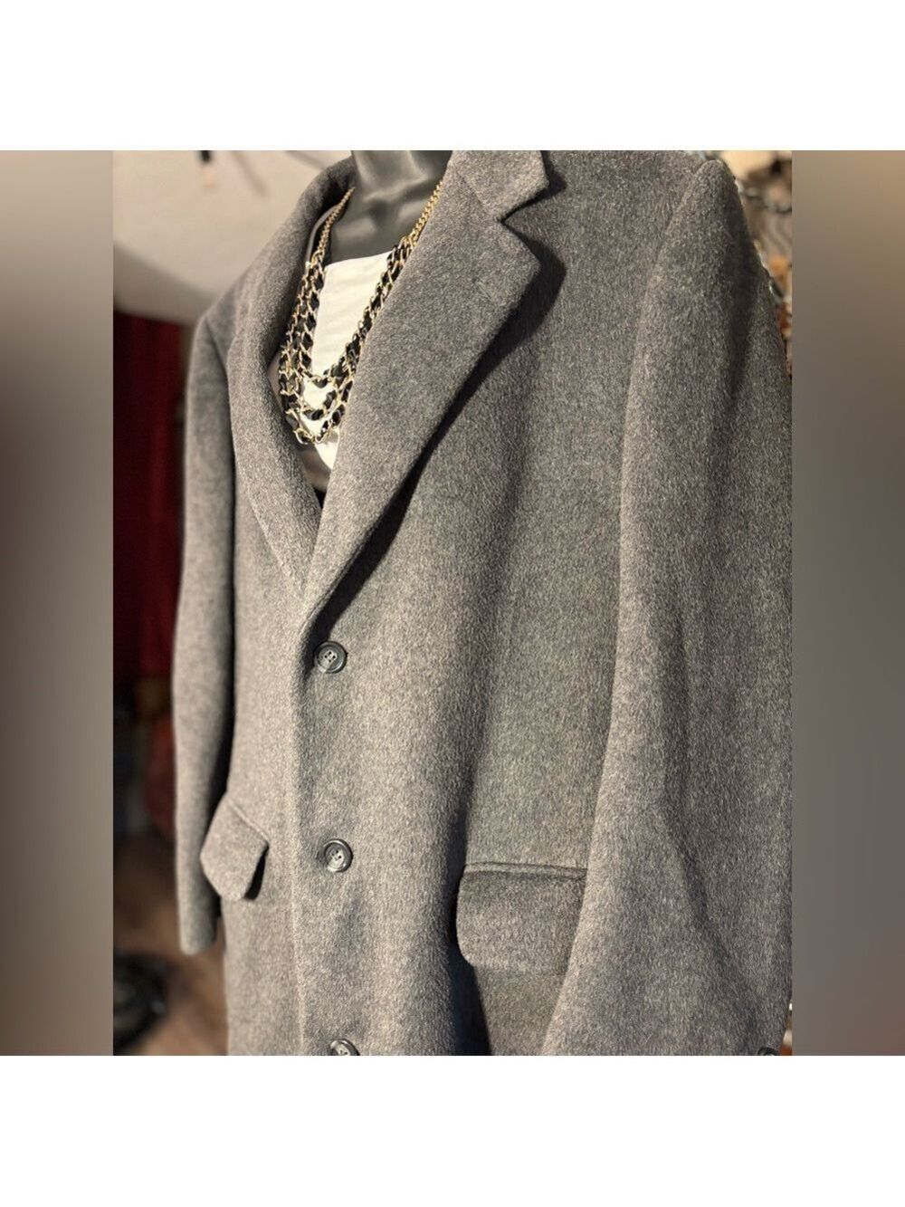 Vintage Bay Club Wool & Cashmere Tall Coat Grey Luxe Orange Lining Men Size 42 - Picture 15 of 17